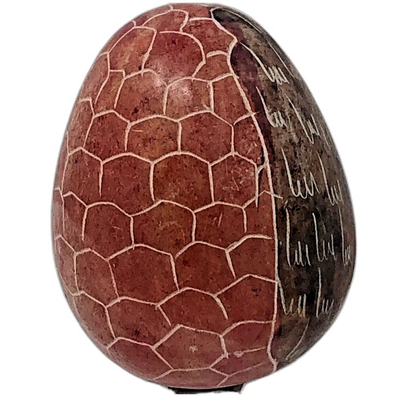 Handcrafted Kenya Pink Black Soapstone Egg Hand Carved & Painted - Picture 5 of 9